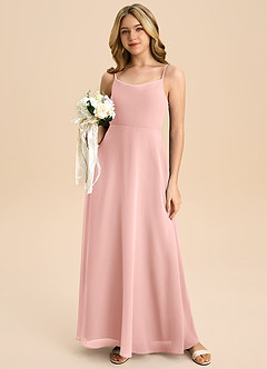 Azazie Shale Junior Agave A-Line Bow Chiffon Dress image5