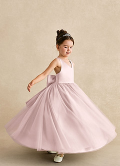 Azazie Peanut Flower Girl Dresses Blushing Pink A-Line Strap Tulle Dress image5