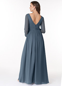 Azazie Teton Maternity Bridesmaid Dresses A-Line Long Sleeve Chiffon Floor-Length Dress image2