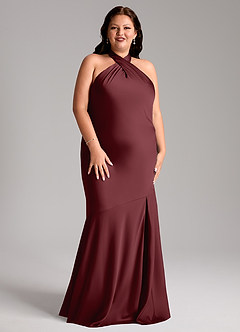 Azazie Lorena Bridesmaid Dresses Cabernet Mermaid Pleated Stretch Satin Dress image9