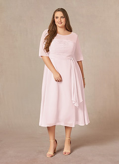 Azazie Naomi vestidos de madre de la novia Vestido de Rosa Rubor de Gasa de Corte En A con Cuello barco plisado image12