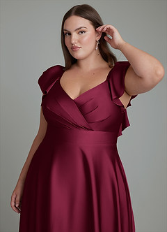 Azazie Leilani Bridesmaid Dresses Burgundy A-Line Ruched Stretch Satin Dress image12