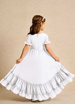 Azazie Kass Flower Girl Dresses White A-Line Pleated Chiffon Dress image3