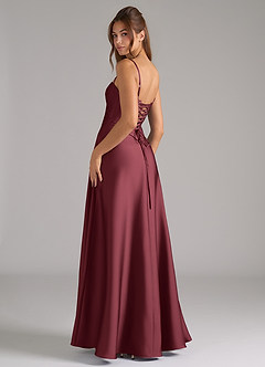 Azazie Valentine Bridesmaid Dresses Merlot A-Line Corset Stretch Satin Dress image2