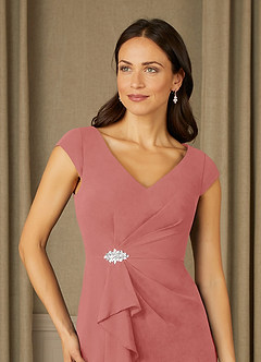 Azazie Nola Mère de la mariée Robes Robe Fourreau en Mousseline de soie Col en V Plissé Antique Rose image4