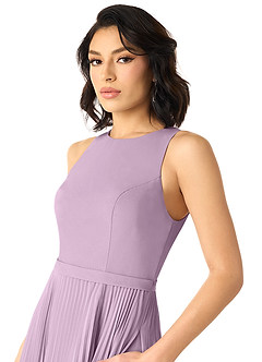 Azazie Lindie Bridesmaid Dresses Wisteria A-Line Scoop Pleated Chiffon Dress image4