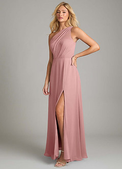 Azazie Phaedra Bridesmaid Dresses Dusty Rose A-Line One Shoulder Chiffon Dress image5