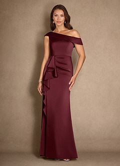 Azazie Hamptons Mother of the Bride Dresses Cabernet A-Line Pleated Stretch Satin Dress image1