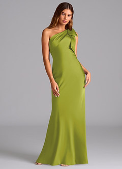 Azazie Yuanna Brudtärnklänningar Klä av Sjöjungfru i Stretch Satin Ena axeln Citrongräs image3