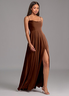 Azazie Elle Jurken voor bruidsmeisjes Jurk van flueel met A-Lijn met Zakken Omber image6