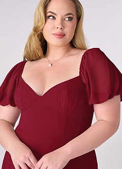 Barbie ♥ Azazie Bridesmaid Dresses Burgundy A-Line Pleated Chiffon Dress image10