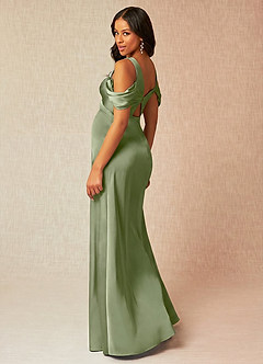 Azazie Rhea Maternity Bridesmaid Dresses A-Line Off-The-Shouler Pleated Stretch Satin Floor-Length Dress image5