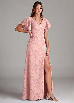 Azazie Ambrosia Bridesmaid Dresses Powder Pink A-Line Pleated Floral Burnout Dress image3