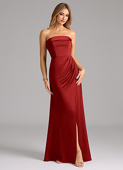 Azazie Aretha Robes de demoiselle d'honneur Robe Trapèze Convertible en Satin extensible Sans bretelle Grenade image1