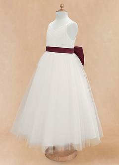 Azazie Lea Flower Girl Dresses Cabernet A-Line Spaghetti Strap Tulle Dress image8