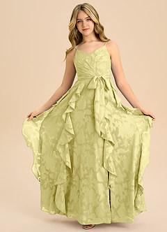 Azazie Peyton Junior Vestido de Sorbete De Limón de Devorado Floral de Corte en A con Plisado image3