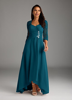 Azazie Devereaux Mother of the Bride Dresses Ink Blue A-Line Lace Chiffon Dress image1