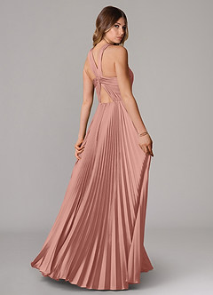 Azazie Afra Robes de demoiselle d'honneur Robe Trapèze en Satin extensible Plissée Rosette image2