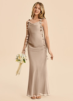 Azazie Trinity Junior Taupe Mermaid Pleated Chiffon Dress image1