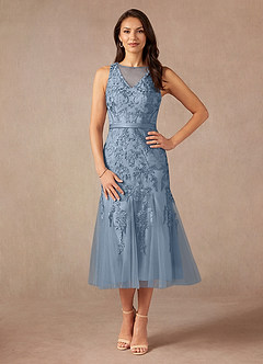Azazie Herrin Abiti per la Madre della Sposa Abito Sirena in Pizzo Blu Polveroso image5