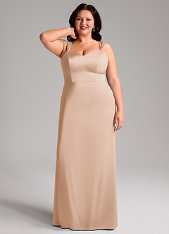 Azazie Denice Robes de demoiselle d'honneur Robe Fourreau en Satin extensible Plissée Rose Perle image9