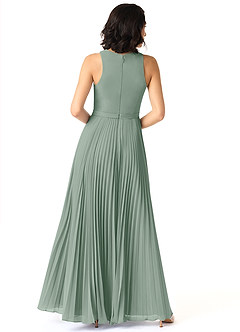 Azazie Lindie Bridesmaid Dresses Silver Sage A-Line Scoop Pleated Chiffon Dress image2