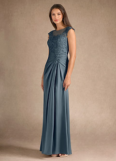 Azazie Santa Barbara Mother of the Bride Dresses Twilight Sheath Pleated Stretch Satin Dress image6