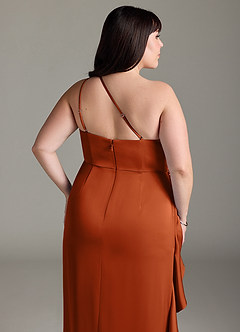 Azazie Latrice Bridesmaid Dresses Burnt Orange Sheath One Shoulder Cascading Ruffles Stretch Satin Dress image12
