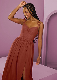 Barbie ♥ Azazie Bridesmaid Dresses Auburn A-Line Pleated Chiffon Dress image3