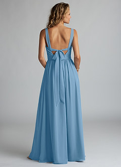 Azazie Aziza Brautjungfernkleider A-Linie V-Hals Gefaltet Chiffon Kleid Stahlblau image4