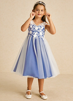 Azazie Sunnie Flower Girl Dresses Royal Blue A-Line Lace Tulle Dress image2