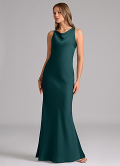 Azazie Allettie Bridesmaid Dresses Pine Mermaid Stretch Satin Dress image5