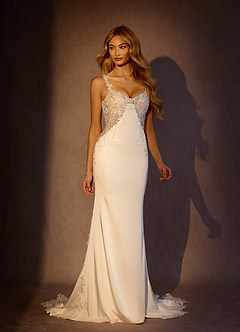 Azazie Lyla Wedding Dresses Diamond White Mocha Mermaid Lace Crepe Back Satin Dress image3