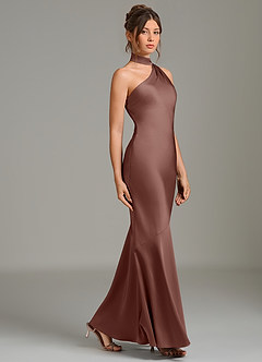 Azazie Jalissa Bridesmaid Dresses Espresso Mermaid One Shoulder Stretch Satin Dress image4
