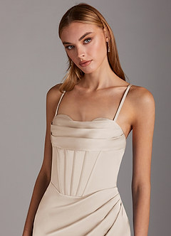 Azazie Brookelle Bridesmaid Dresses White Alabaster Sheath Sweetheart Corset Stretch Satin Dress image7