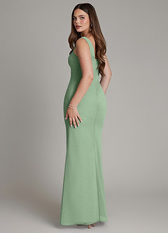 Azazie Hadley Vestidos de damas de honor Vestido de Matcha de Gasa de Corte Sirena con Plisado image5