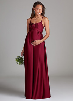 Azazie Llana Robes de demoiselle d'honneur de maternité Robe Trapèze avec poches Longueur ras du sol Satin extensible image1