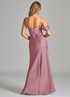 Azazie Celina Bridesmaid Dresses Vintage Mauve Sheath Off the Shoulder Stretch Satin Dress image2