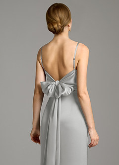 Azazie Adriane Bridesmaid Dresses Silver Sheath Bow Stretch Satin Dress image2