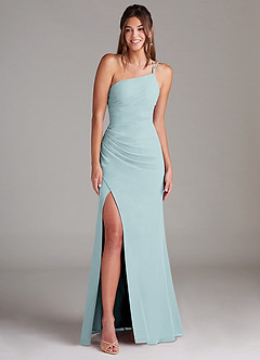 Azazie Eren Bridesmaid Dresses Mist Sheath One Shoulder Chiffon Dress image3
