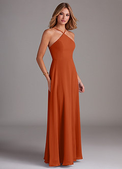Azazie Bailey Bridesmaid Dresses Burnt Orange A-Line Halter Side Slit Chiffon Dress image6