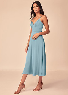 Azazie Dottie Bridesmaid Dresses Moody Blue A-Line Stretch Satin Dress image4
