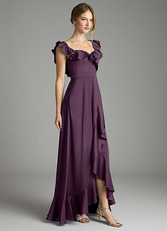Azazie Lyra Bridesmaid Dresses Plum A-Line Off the Shoulder Stretch Satin Convertible Dress image5