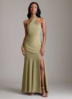 Azazie Lorena Bridesmaid Dresses Moss Green Mermaid Pleated Chiffon Dress image1