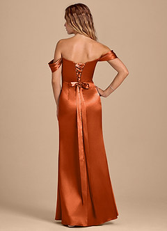 Azazie Shea Vestidos de damas de honor Vestido de Naranja Quemada de Satén Metálico de Corte Sirena Convertible con Vestidos sin tirantes image4
