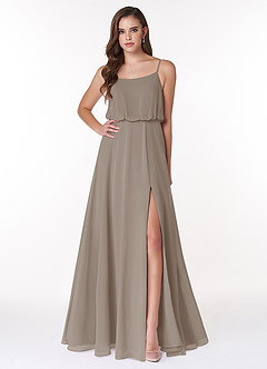 Azazie Lupe Bridesmaid Dresses Taupe A-Line Scoop Blouson Chiffon Dress image1