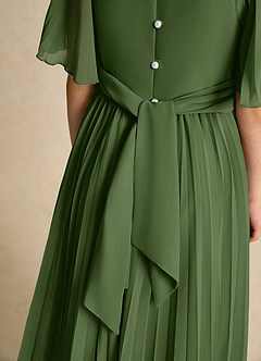 Azazie Gisele Robe Demoiselle D'honneur Fillette Robe Trapèze en Mousseline de soie Plissée Olive image7