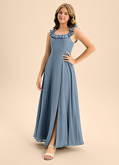 Azazie Callie Junior A-Linie Gestreift Chiffon Kleid Neptunblau image3