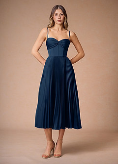 Léna Navy Pleated Midi Dress image3
