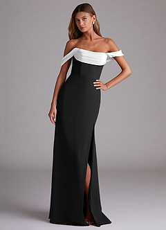 Azazie Saige Bridesmaid Dresses Ivory Black A-Line Off the Shoulder Chiffon Convertible Dress image4